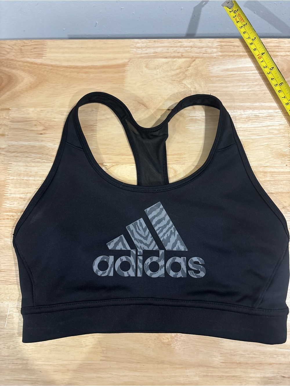 adidas Black Sports Bra with Grey Patterned Logo